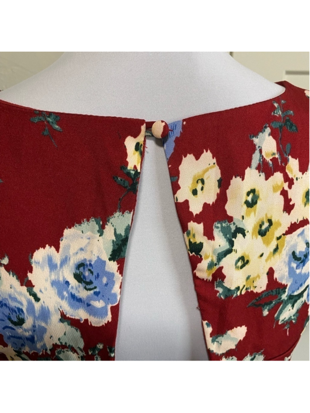 Umgee burgundy floral open midriff and back dress size large - Picture 7 of 11